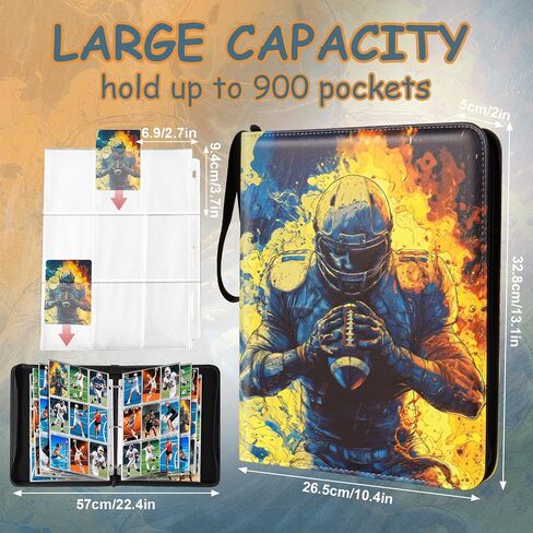 Football Card Binder 9 Pocket, Holds 900 Cards with 50 Removable Double-Sided Sleeves, Portable Card Collection Trading Card Album for TCG, MTG, Sports Cards in Saudi Arabia