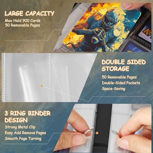 Football Card Binder 9 Pocket, Holds 900 Cards with 50 Removable Double-Sided Sleeves, Portable Card Collection Trading Card Album for TCG, MTG, Sports Cards in Saudi Arabia