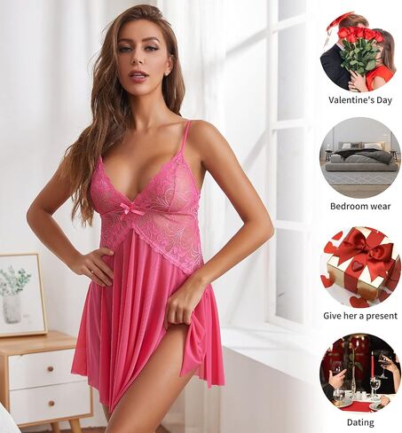 ملابس داخلية ADSEXY للنساء مثيرة من الدانتيل بيبي دول صغير شفاف مزين بالزهور ورقبة على شكل حرف V قميص شفاف من خلال ثوب النوم إهمال غير مطيع in Kuwait