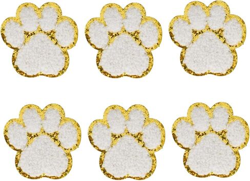 6pcs Paw Print Chenille Patches ، بقع ذات طابع الحيوانات الأليفة ذاتيًا للملابس ، والقبعات ، والحقائب ، و Chenille الناعمة مع حدود بريق ذهبية لمحبي وفرق الحيوانات الأليفة (Royal Blue) in Kuwait