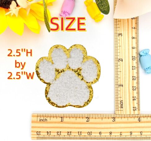 6pcs Paw Print Chenille Patches ، بقع ذات طابع الحيوانات الأليفة ذاتيًا للملابس ، والقبعات ، والحقائب ، و Chenille الناعمة مع حدود بريق ذهبية لمحبي وفرق الحيوانات الأليفة (Royal Blue) in Kuwait