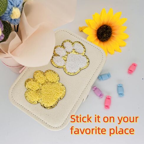 6pcs Paw Print Chenille Patches ، بقع ذات طابع الحيوانات الأليفة ذاتيًا للملابس ، والقبعات ، والحقائب ، و Chenille الناعمة مع حدود بريق ذهبية لمحبي وفرق الحيوانات الأليفة (Royal Blue) in Kuwait