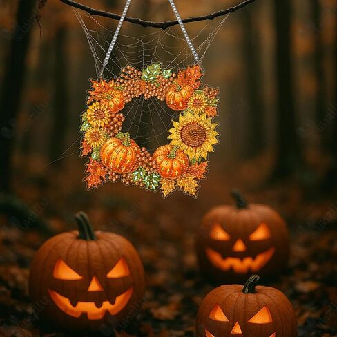 Yunzlly DIY Hanging Diamond Art Pendant, Special Crystal Diamonds Painting Ornament Kit for Adults, Acrylic Diamond Gem Painting Board(Halloween Wreath) in Kuwait