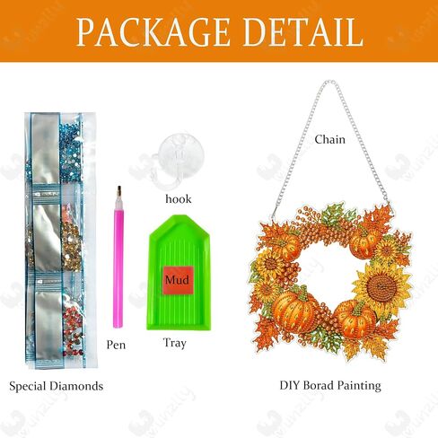 Yunzlly DIY Hanging Diamond Art Pendant, Special Crystal Diamonds Painting Ornament Kit for Adults, Acrylic Diamond Gem Painting Board(Halloween Wreath) in Kuwait