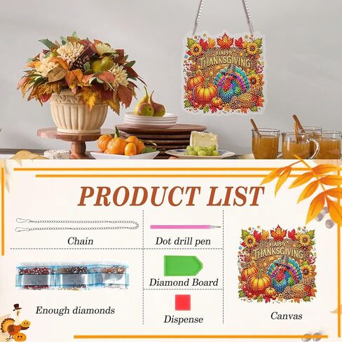 emieaufg diamond Art Att Kit للبالغين ، يوم عيد الشكر تركيا معلقة زخرفة ، 5D على شكل حجر الراين والأكريليك المزدوج ، معلقات Art Diamond DIY لنظام التشغيل Windows Home Garden in Kuwait