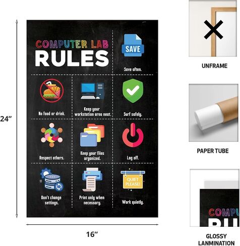 Pack 3 10 Rules for classroom Computer Science Classroom Poster 16x24, Stem Technology Education Chart, Keyboard Coding Computer Lab Wall Art For Kids Class, Digital Keyboarding Posters in Saudi Arabia