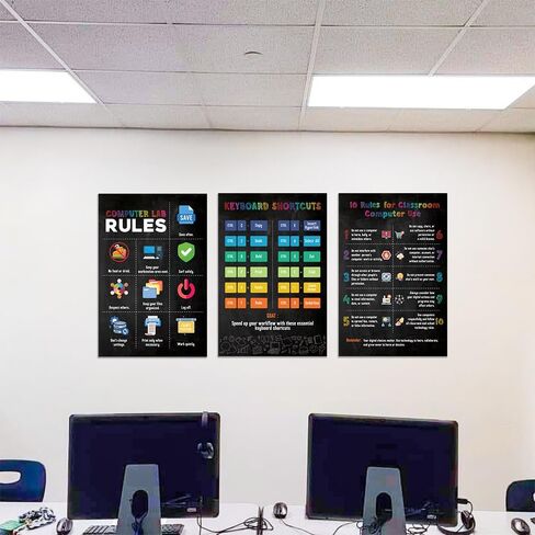 Pack 3 10 Rules for classroom Computer Science Classroom Poster 16x24, Stem Technology Education Chart, Keyboard Coding Computer Lab Wall Art For Kids Class, Digital Keyboarding Posters in Saudi Arabia