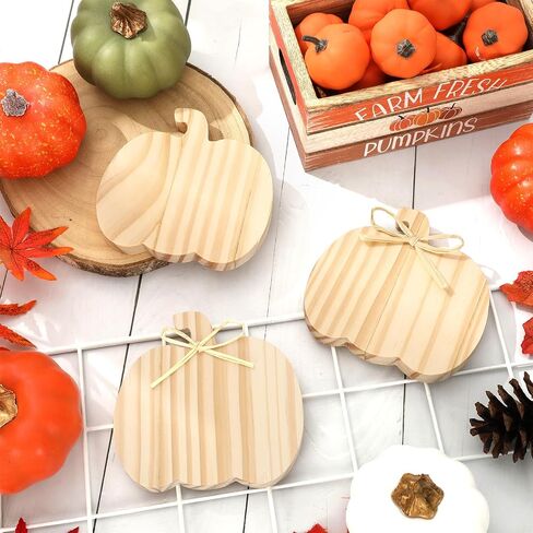 Whaline 6Pcs Fall Pumpkin Wooden Sign Cutouts with Raffia Unfinished Pumpkin Shaped Table Wooden Signs for Autumn Thanksgiving Halloween Tiered Tray Home Decor DIY Crafts in Saudi Arabia