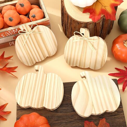 Whaline 6Pcs Fall Pumpkin Wooden Sign Cutouts with Raffia Unfinished Pumpkin Shaped Table Wooden Signs for Autumn Thanksgiving Halloween Tiered Tray Home Decor DIY Crafts in Saudi Arabia