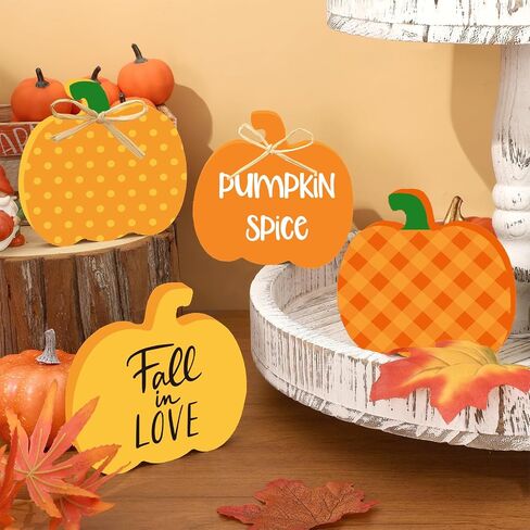 Whaline 6Pcs Fall Pumpkin Wooden Sign Cutouts with Raffia Unfinished Pumpkin Shaped Table Wooden Signs for Autumn Thanksgiving Halloween Tiered Tray Home Decor DIY Crafts in Saudi Arabia