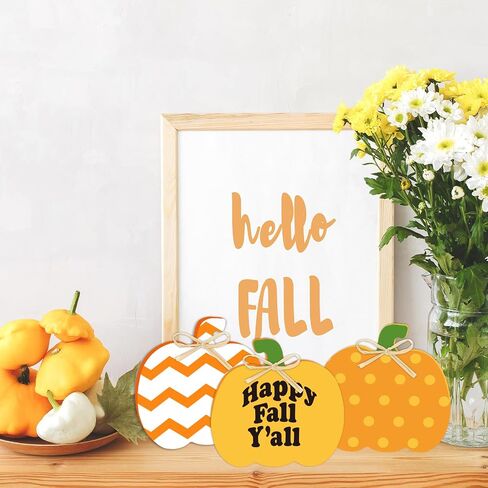 Whaline 6Pcs Fall Pumpkin Wooden Sign Cutouts with Raffia Unfinished Pumpkin Shaped Table Wooden Signs for Autumn Thanksgiving Halloween Tiered Tray Home Decor DIY Crafts in Saudi Arabia