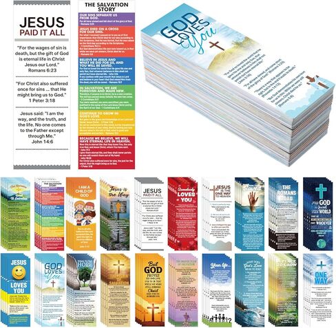100 PCS Bible Salvation Landmarks Bulk Gospel Tract Card for Evangelism with 20 Designs 6 × 2 بوصة صلاة الإشارات الإشارات المسيحية بشكل كبير للنساء للرجال الكنيسة واللوازم المكتبية محبي الكتاب in Kuwait