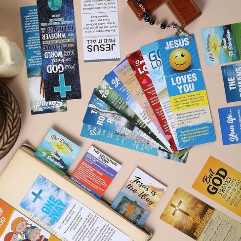 100 PCS Bible Salvation Landmarks Bulk Gospel Tract Card for Evangelism with 20 Designs 6 × 2 بوصة صلاة الإشارات الإشارات المسيحية بشكل كبير للنساء للرجال الكنيسة واللوازم المكتبية محبي الكتاب in Kuwait