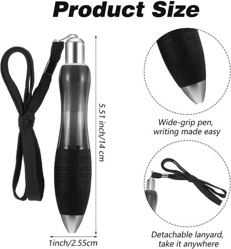 14 Pcs Big Fat Pens, Large Wide Grip Ballpoint with Rope, Ergonomic Pen for Tremor, Arthritis, Parkinson, Handicap (2 Pens + 6 Blue Refills + 6 Black Refills) in Saudi Arabia