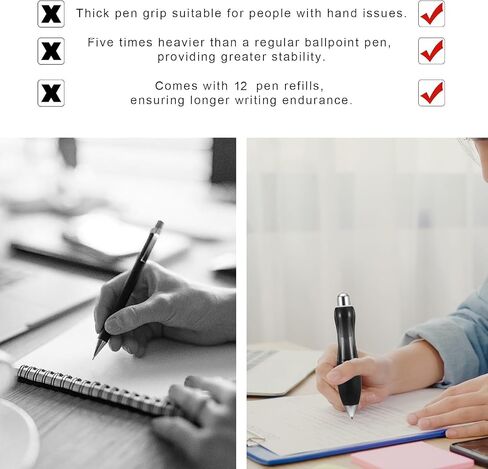 14 Pcs Big Fat Pens, Large Wide Grip Ballpoint with Rope, Ergonomic Pen for Tremor, Arthritis, Parkinson, Handicap (2 Pens + 6 Blue Refills + 6 Black Refills) in Saudi Arabia
