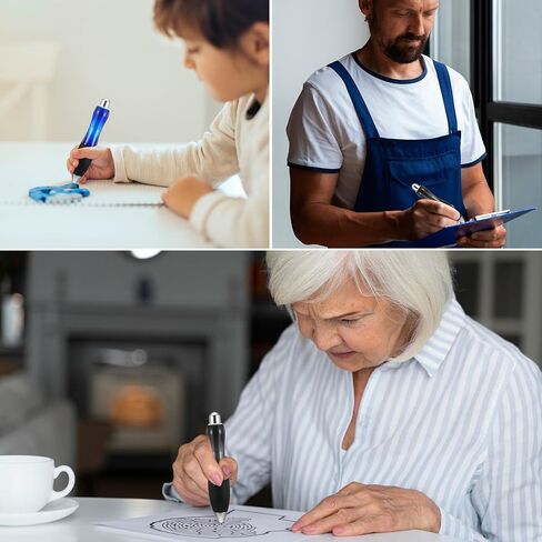 14 Pcs Big Fat Pens, Large Wide Grip Ballpoint with Rope, Ergonomic Pen for Tremor, Arthritis, Parkinson, Handicap (2 Pens + 6 Blue Refills + 6 Black Refills) in Saudi Arabia