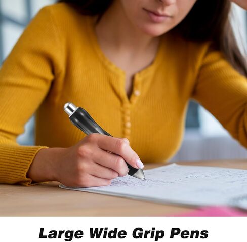 14 Pcs Big Fat Pens, Large Wide Grip Ballpoint with Rope, Ergonomic Pen for Tremor, Arthritis, Parkinson, Handicap (2 Pens + 6 Blue Refills + 6 Black Refills) in Saudi Arabia