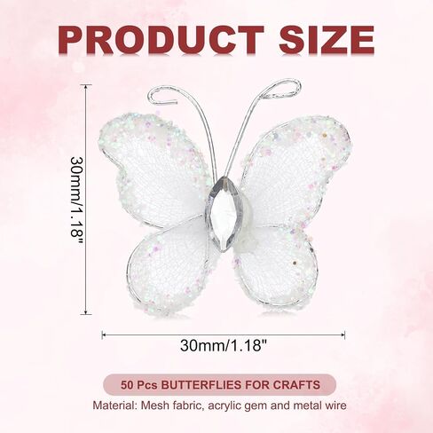 Patikil 50pcs الفراشات للحرف اليدوية ، 1.2 "شبك سلك بريق الفراشات الفراشات الأورجانزا لديكور ديكور المنزل ديكورت ديكور الزفاف ، الأخضر in Saudi Arabia