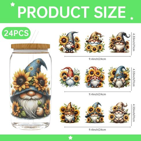 24PCS UV DTF Cup Wraps for 16 oz,Hippie Gnome UV DTF Cup Wrap Stickers Smooth and Durable, Vivid Colors,Suitable for Mugs, Cell Phone Cases, Office Decoration in Kuwait