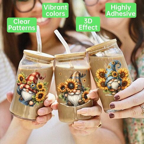 24PCS UV DTF Cup Wraps for 16 oz,Hippie Gnome UV DTF Cup Wrap Stickers Smooth and Durable, Vivid Colors,Suitable for Mugs, Cell Phone Cases, Office Decoration in Kuwait