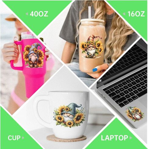 24PCS UV DTF Cup Wraps for 16 oz,Hippie Gnome UV DTF Cup Wrap Stickers Smooth and Durable, Vivid Colors,Suitable for Mugs, Cell Phone Cases, Office Decoration in Kuwait