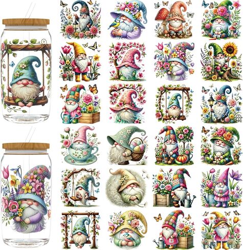 24PCS UV DTF Cup Wraps for 16 oz,Hippie Gnome UV DTF Cup Wrap Stickers Smooth and Durable, Vivid Colors,Suitable for Mugs, Cell Phone Cases, Office Decoration in Kuwait