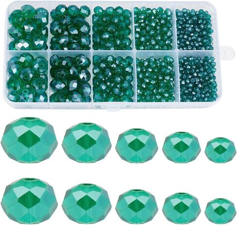 Sunnyclue 1 Box 780pcs حبات الزجاج الأخضر Crystal Classes Charms 2mm 4mm 6mm 8mm 10mm Rondelle Rondelle Faceted Beads for Jewelry Making Make Bracelets Necklace Diy Crafts Decoration Decoration in Saudi Arabia