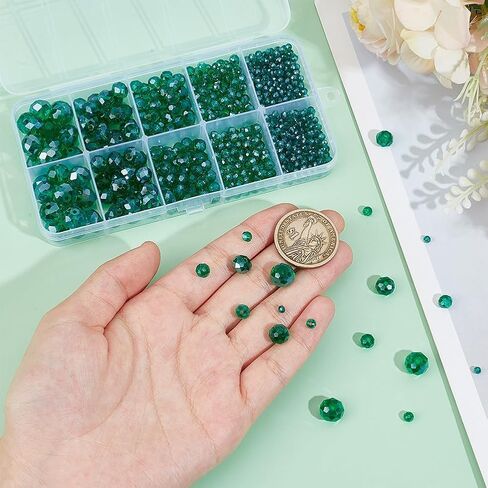Sunnyclue 1 Box 780pcs حبات الزجاج الأخضر Crystal Classes Charms 2mm 4mm 6mm 8mm 10mm Rondelle Rondelle Faceted Beads for Jewelry Making Make Bracelets Necklace Diy Crafts Decoration Decoration in Saudi Arabia