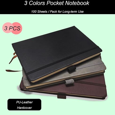 3 Pack Small Pocket Notebook, Mini Notebook Journals, 3.7"x5.7" PU Leather Hardcover Notebook College Ruled 600 Lined Pages for Work Travel, Notepad Black, Brown, Grey in Saudi Arabia