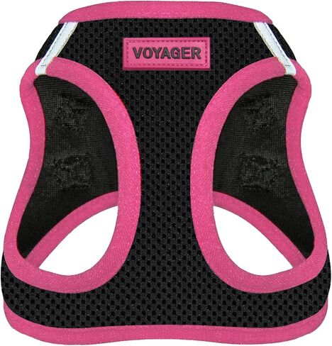 Best Pet Supplies - All Weather Mesh/Plush, Reflective, No Pull Harness for Small, Medium Dogs, Cats - Secure with Hook & Loop Fastener, Buckle, Double D-Rings - Black/Pink Trim, S in Saudi Arabia
