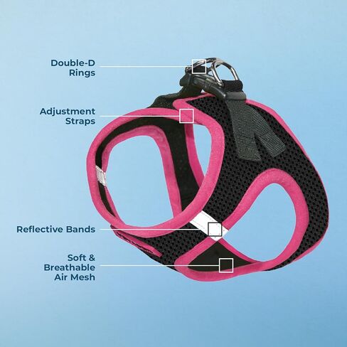 Best Pet Supplies - All Weather Mesh/Plush, Reflective, No Pull Harness for Small, Medium Dogs, Cats - Secure with Hook & Loop Fastener, Buckle, Double D-Rings - Black/Pink Trim, S in Saudi Arabia