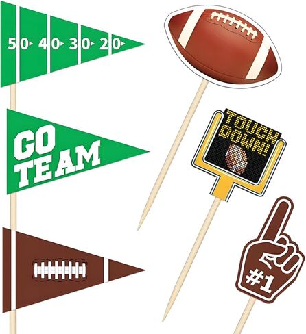 96 PCS Football Flag Bicks Wooden Food Micks ، Rucby Cupcake Topcake Bootball Backs for Food Rugby Super Ball المسارة لحفلة عيد ميلاد الطرف الرياضي للموضوع الرياضي in Saudi Arabia
