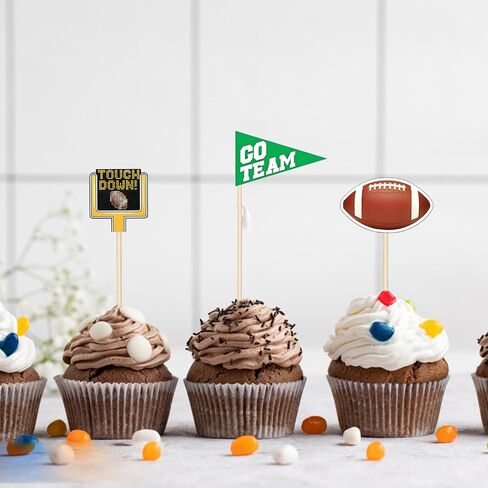 96 PCS Football Flag Bicks Wooden Food Micks ، Rucby Cupcake Topcake Bootball Backs for Food Rugby Super Ball المسارة لحفلة عيد ميلاد الطرف الرياضي للموضوع الرياضي in Saudi Arabia