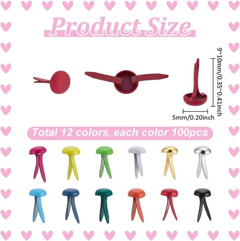 PH Pandahall 1200pcs Mini Brads السحابات ، 12 لونًا مسطحًا ، يتجهّر الورق السحابات المعدنية برادز الباستيل الحديد لصياغة الفنون. in Saudi Arabia