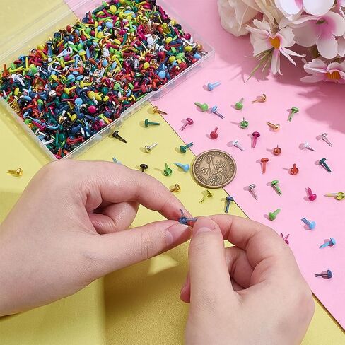 PH Pandahall 1200pcs Mini Brads السحابات ، 12 لونًا مسطحًا ، يتجهّر الورق السحابات المعدنية برادز الباستيل الحديد لصياغة الفنون. in Saudi Arabia