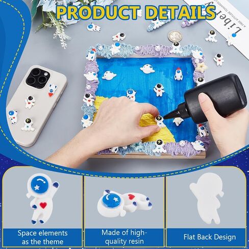 AHANDMAKER 60Pcs Space Theme Flatback Resin Charms, 6 Styles Planet Rocket Astronaut Cabochons 3D Resin Filling Charms Ornaments for Hair Clip Phone Case Scrapbooking Keychain Photo Frame Decor in Saudi Arabia