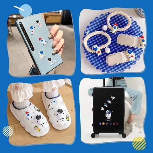 AHANDMAKER 60Pcs Space Theme Flatback Resin Charms, 6 Styles Planet Rocket Astronaut Cabochons 3D Resin Filling Charms Ornaments for Hair Clip Phone Case Scrapbooking Keychain Photo Frame Decor in Saudi Arabia