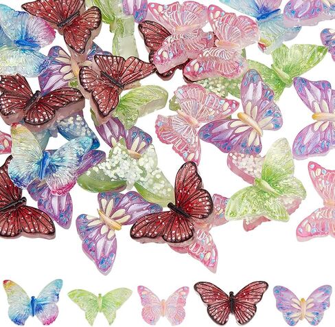 SUNNYCLUE 50Pcs 5 Styles Butterfly Flatback Resin Charms Cute Cabochons Animal Spring No Hole Opaque Colorful Sequins Flat Back Charm for DIY Crafts Hair Clip Phone Case Scrapbooking Embellishments in Saudi Arabia