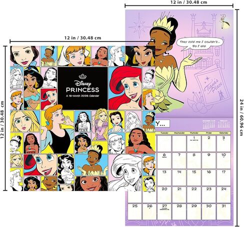 Disney Princess Calendar 2026 - Deluxe 2026 Princesses Wall Calendar Bunddle مع أكثر من 100 ملصق تذكير يضم أرييل ، بيل ، سندريلا ، المزيد (هدايا ديزني الكلاسيكية ، اللوازم المكتبية) in Kuwait