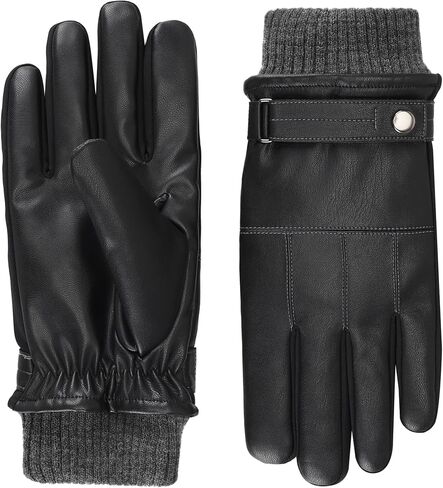 isotoner Men's Stretch Nappa Winter Glove with Knit Cuff, Large, Black in Saudi Arabia