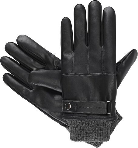 isotoner Men's Stretch Nappa Winter Glove with Knit Cuff, Large, Black in Saudi Arabia