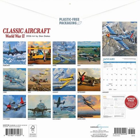 Aircraft Classic 2026 Wall Calendar, 12'' X 12'', 16-Month Calendar with Stapled Binding in Saudi Arabia
