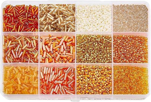 DICOSMETIC 10998pcs Glass Seed Beads Tube Beads Bulk Orange Bugle Beads Mini Glass Beads Sequins Beads for Sewing Jewelry Making Craft, Hole: 0.5/1mm in Saudi Arabia