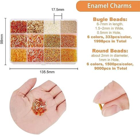DICOSMETIC 10998pcs Glass Seed Beads Tube Beads Bulk Orange Bugle Beads Mini Glass Beads Sequins Beads for Sewing Jewelry Making Craft, Hole: 0.5/1mm in Saudi Arabia