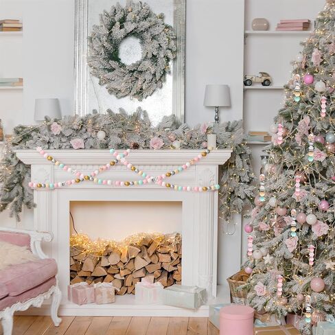 Whaline 220Pcs Christmas Wooden Beads 16 Styles Pink Xmas Pattern Decorative Wood Beads Multi-Color Round Loose Beads for Tried Tray Winter Farmhouse Decor DIY Crafts in Saudi Arabia