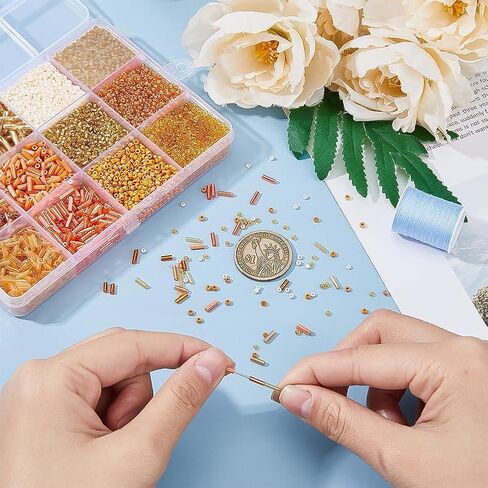 DICOSMETIC 10998pcs Glass Seed Beads Tube Beads Bulk Orange Bugle Beads Mini Glass Beads Sequins Beads for Sewing Jewelry Making Craft, Hole: 0.5/1mm in Saudi Arabia