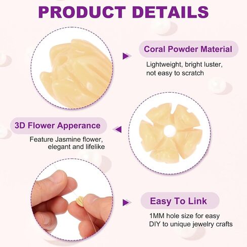 PATIKIL 50 Pcs Coral Flower Beads, 9x7mm Artificial Jasmine Flower Shell Floral Spacer Beads for Jewelry Making DIY Crafts Necklace Bracelet Earring Accessories, Rose Red in Saudi Arabia