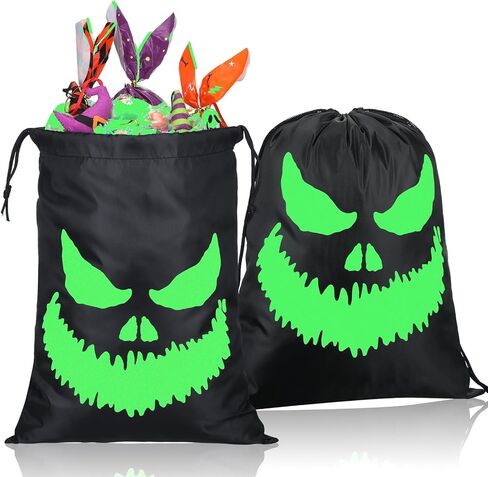 Mingdder 2 PCS Halloween Glow in the Dark Ghost Bag 16.5 × 13.4 بوصة معالجة الأكياس مع الروابات قطعة القماش Candy Candy Bags Luminous القابلة لإعادة الاستخدام لأكياس الهالوين. in Saudi Arabia