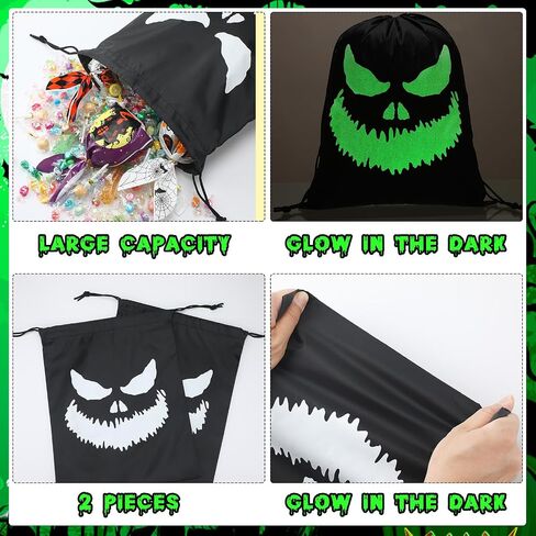 Mingdder 2 PCS Halloween Glow in the Dark Ghost Bag 16.5 × 13.4 بوصة معالجة الأكياس مع الروابات قطعة القماش Candy Candy Bags Luminous القابلة لإعادة الاستخدام لأكياس الهالوين. in Saudi Arabia