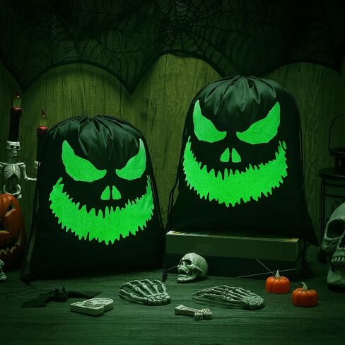 Mingdder 2 PCS Halloween Glow in the Dark Ghost Bag 16.5 × 13.4 بوصة معالجة الأكياس مع الروابات قطعة القماش Candy Candy Bags Luminous القابلة لإعادة الاستخدام لأكياس الهالوين. in Saudi Arabia